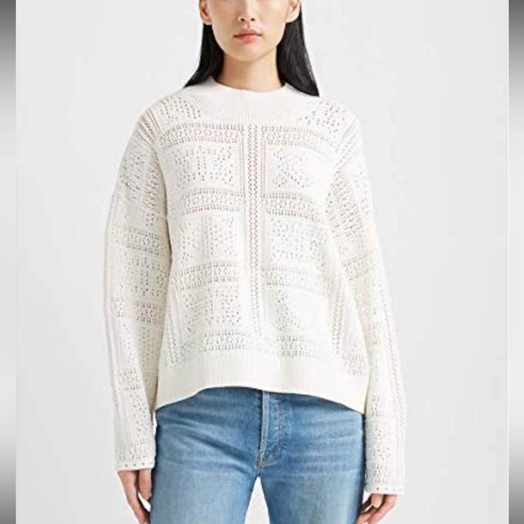 Club Monaco White Pointelle Stitch Heavyweight Mock Neck Sweater - Women’s Xs